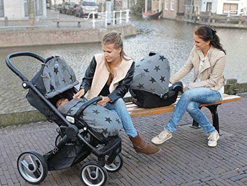 Original Dooky Hoody Sonnenschutz Sonnenverdeck für Babyschalen oder Kinderwagen (Design: Grey Stars