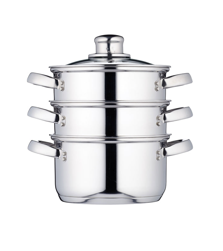 KitchenCraft Multifunktioneller Kochtopf Set, Dampfgarer/Suppentopf mit 3 Töpfen und Deckel, Indukti