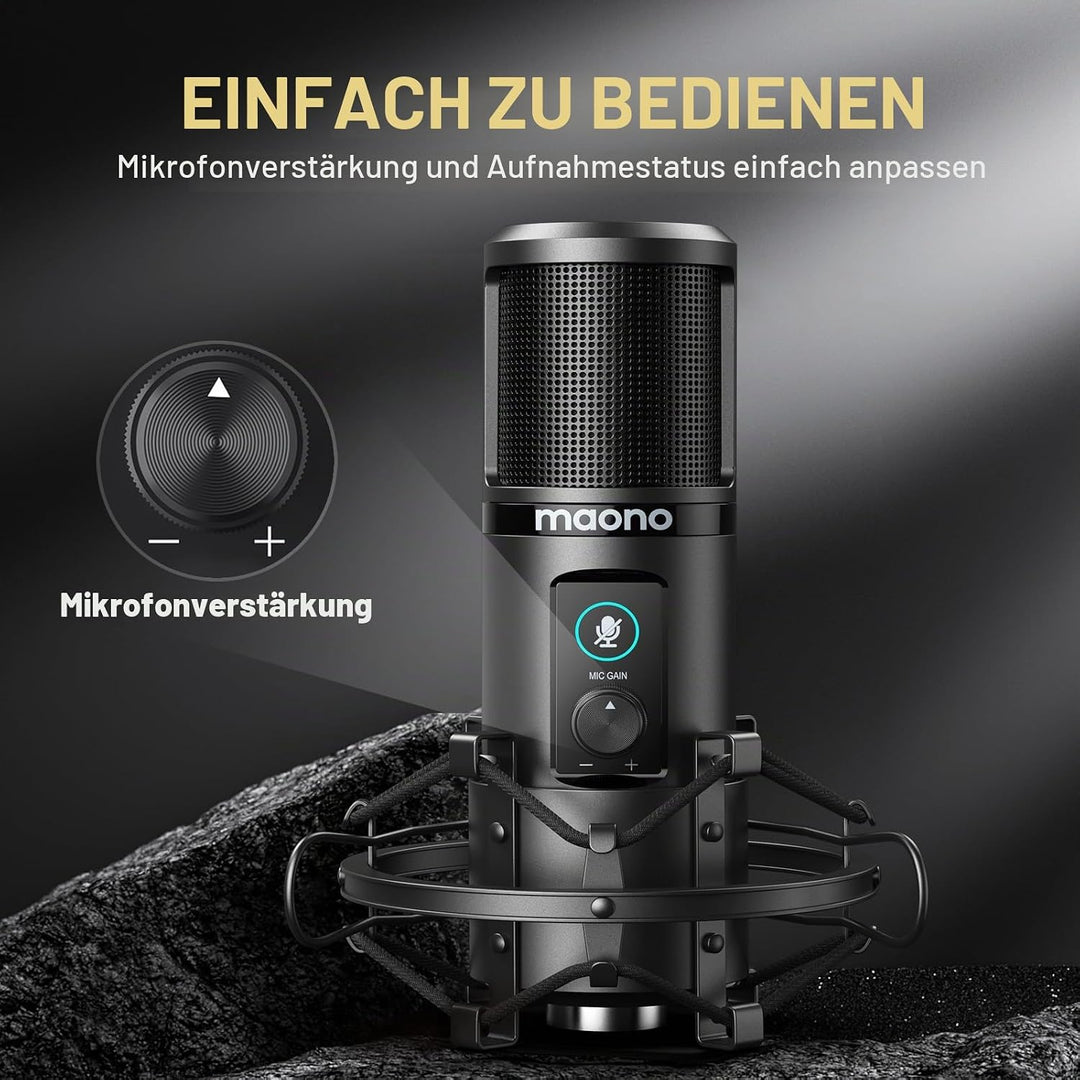 USB Mikrofon Set, MAONO AU-PM421 Gain Regler PC Mikrofon mit Stummschalter &amp;192kHz/24Bit, Profession