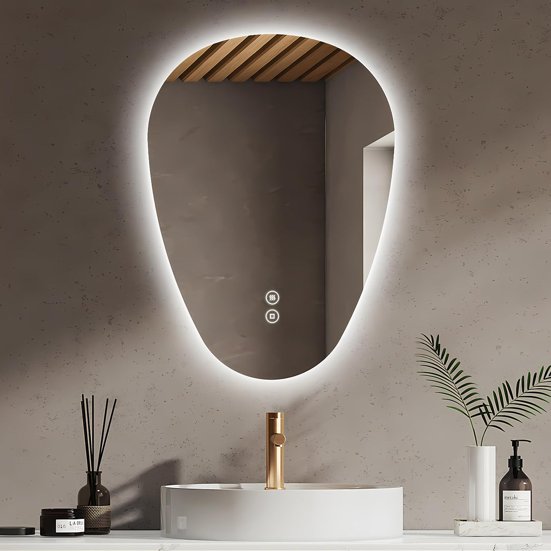 EMKE Badspiegel mit Beleuchtung Asymmetrischer LED Spiegel 70 x 50 cm, Touch-Schalter, Dimmbar 3 Lic