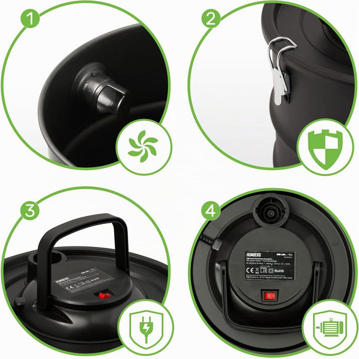 Humberg 15L 1200W HM-404 Trockensauger für Asche und Schutt Beutellos