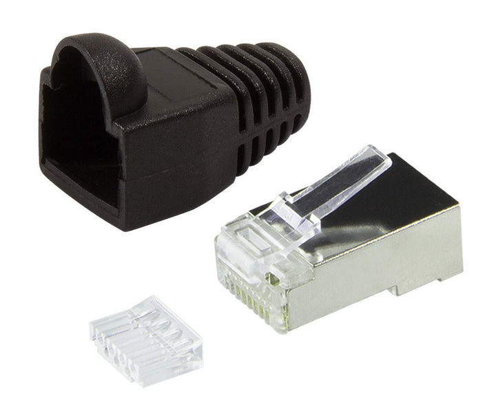 20er Pack RJ45 Crimpstecker Netzwerkstecker CAT 5e CAT 6 STP geschirmt mit Einfädelhilfe und Hülle K
