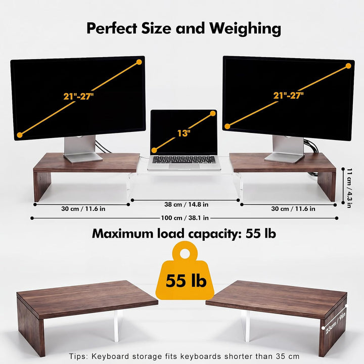 Monitorständer 2 Monitore mit Acryl-Mittelteil, Bildschirmerhöhung für Schreibtisch, Monitorerhöhung