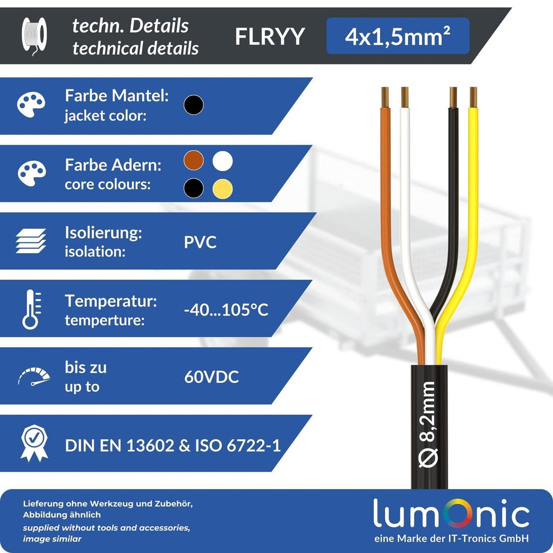 10m Lumonic 1m FLRYY Fahrzeugkabel 4 adrig I Fahrzeugleitung mit Kabelquerschnitt 4x 1,5mm² I Kabel