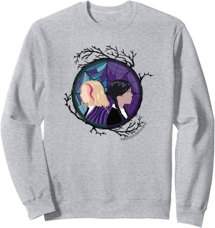 Wednesday Enid Stained Glass Spider Web Silhouettes Box Up Sweatshirt