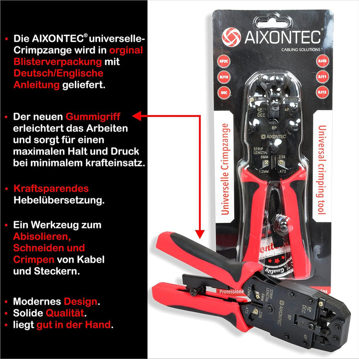 AIXONTEC Crimpzange - Premium Qualität - Universelles Crimpwerkzeug für Modularstecker - Handkrimpza