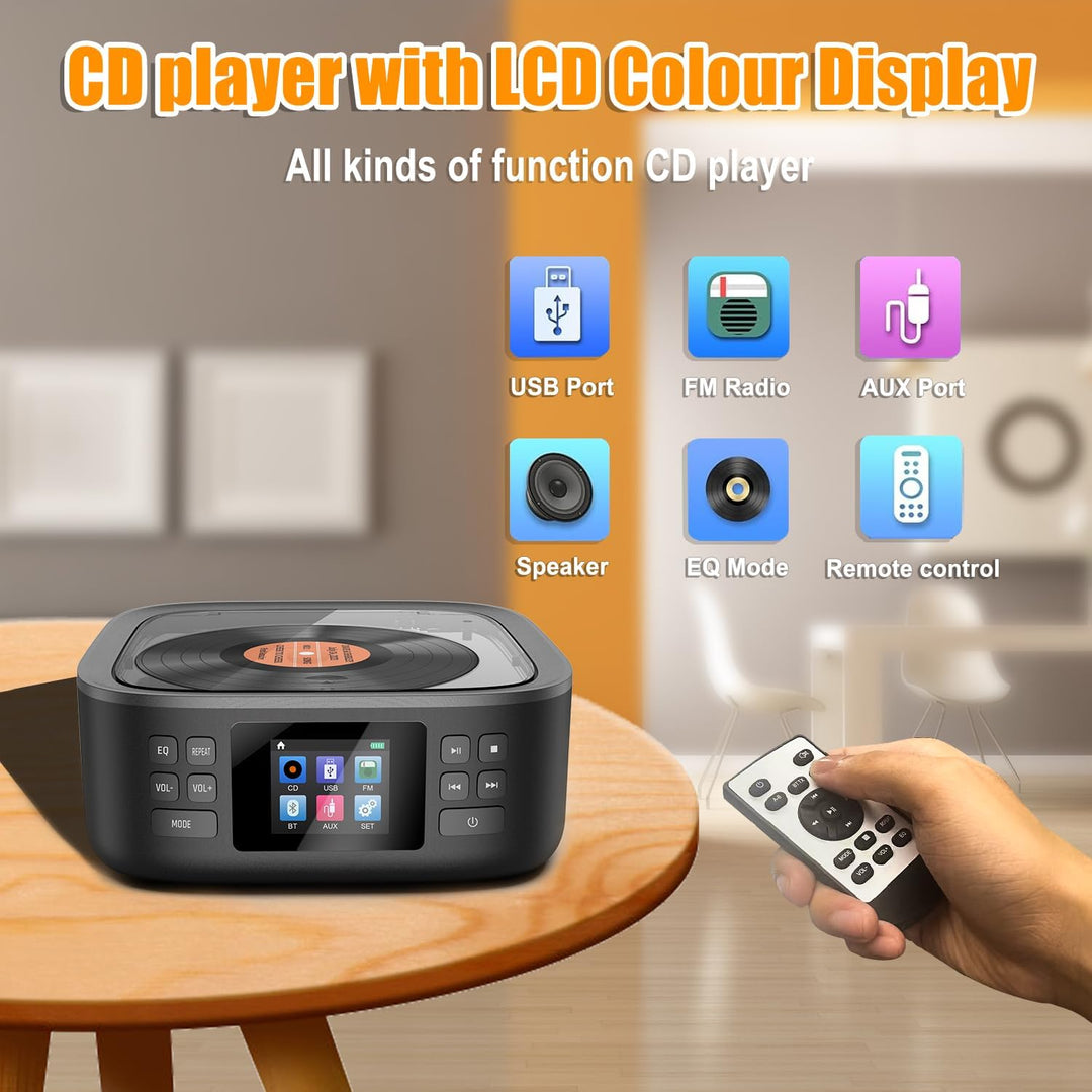 CD Player Tragbar, CCHKFEI Boombox CD Player Bluetooth &amp; Radio FM mit Dual Stereo Lautsprecher LED-B