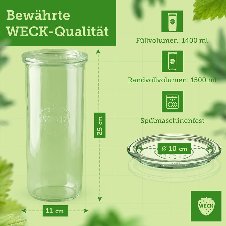 Weck Gläser 1400ml – 6er Set mit Deckeln – Sturzform – robuste, stapelbare Vorratsgläser- &amp; Einweckg