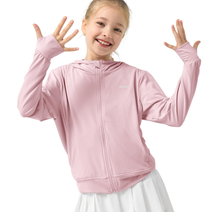 Rolanko Mädchen Sommerjacke mit Daumenlöchern Langarm Sonnenschutz Schnell Trocknend Reissverschluss