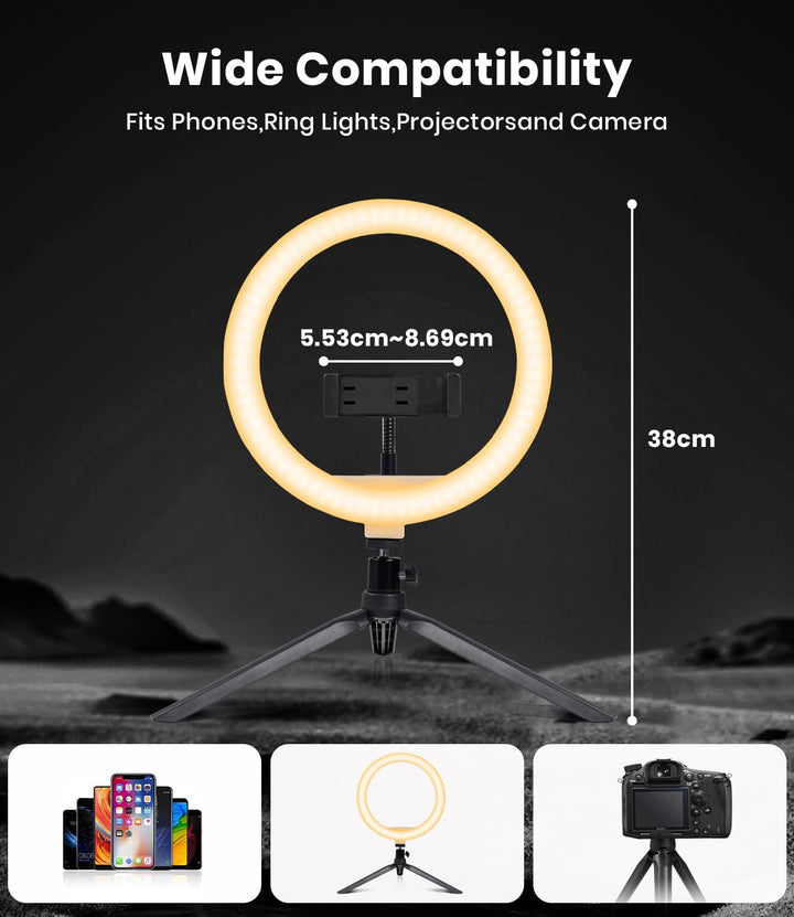 Selfie Ringlicht, 10 Zoll LED Ringlicht mit Stativ Handy, Ringlicht LED Videolicht Dauerlicht Laptop