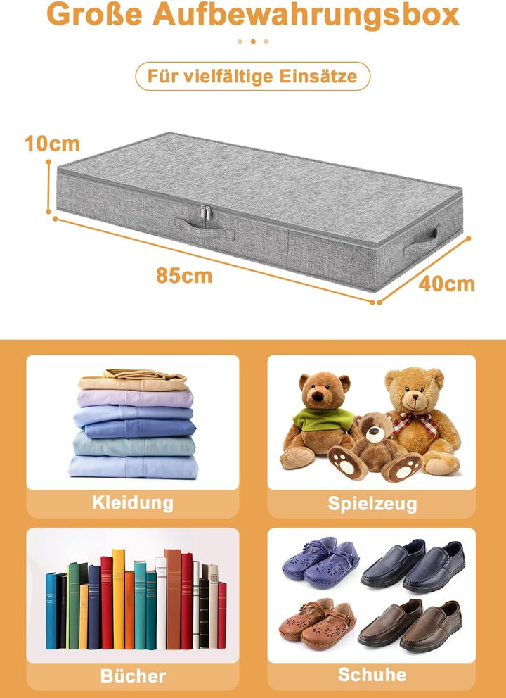 mepure Unterbett Aufbewahrungsbox 10 cm hoch, grau – formstabile Unterbettbox mit Deckel &amp; 3 Griffen
