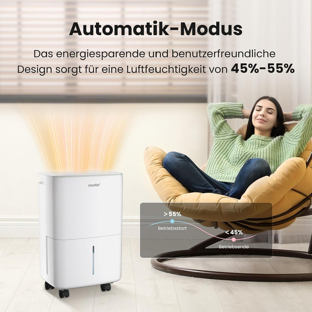 COMFEE Luftentfeuchter 10 Liter/Tag, geeignet für Räume von ca. 40 Kubikmetern (16 Quadratmetern), a