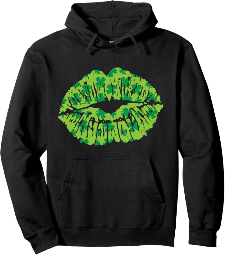 Green Shamrock Lips Kiss St Patricks Day Irish Women Gift Pullover Hoodie