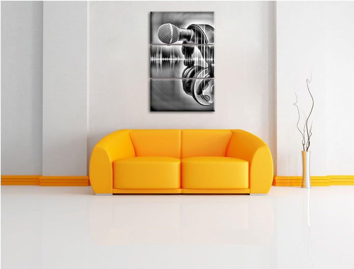 Pixxprint Mikrofon als Leinwandbild/Grösse: 3 Teilig (120x80) cm/Wandbild/Kunstdruck/fertig bespannt