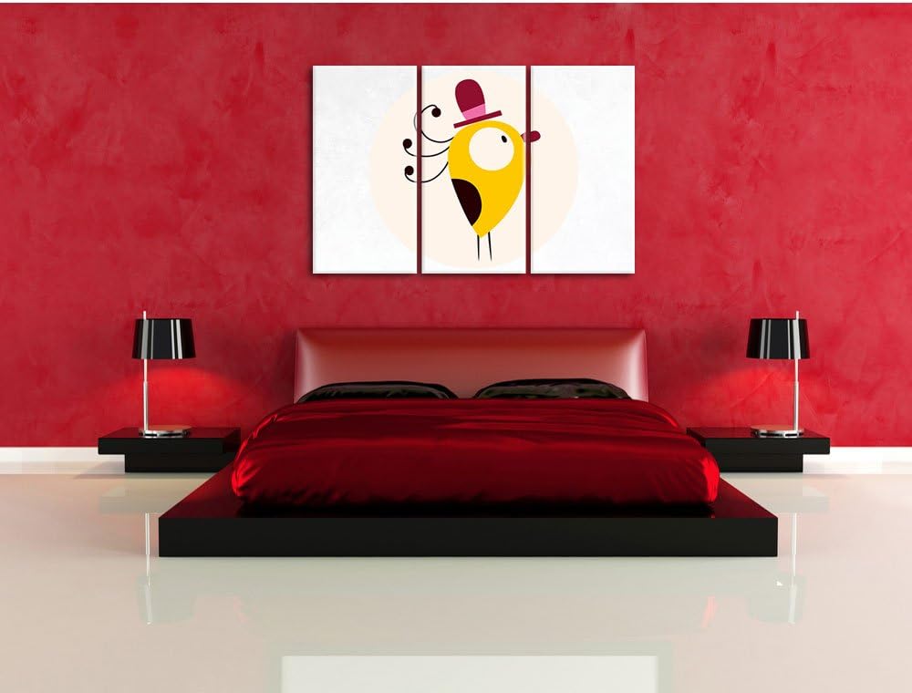Pixxprint Lustiger Vogel mit einfarbigem Hintergrund weiss 3-Teiler Leinwandbild 120x80 Bild auf Lei