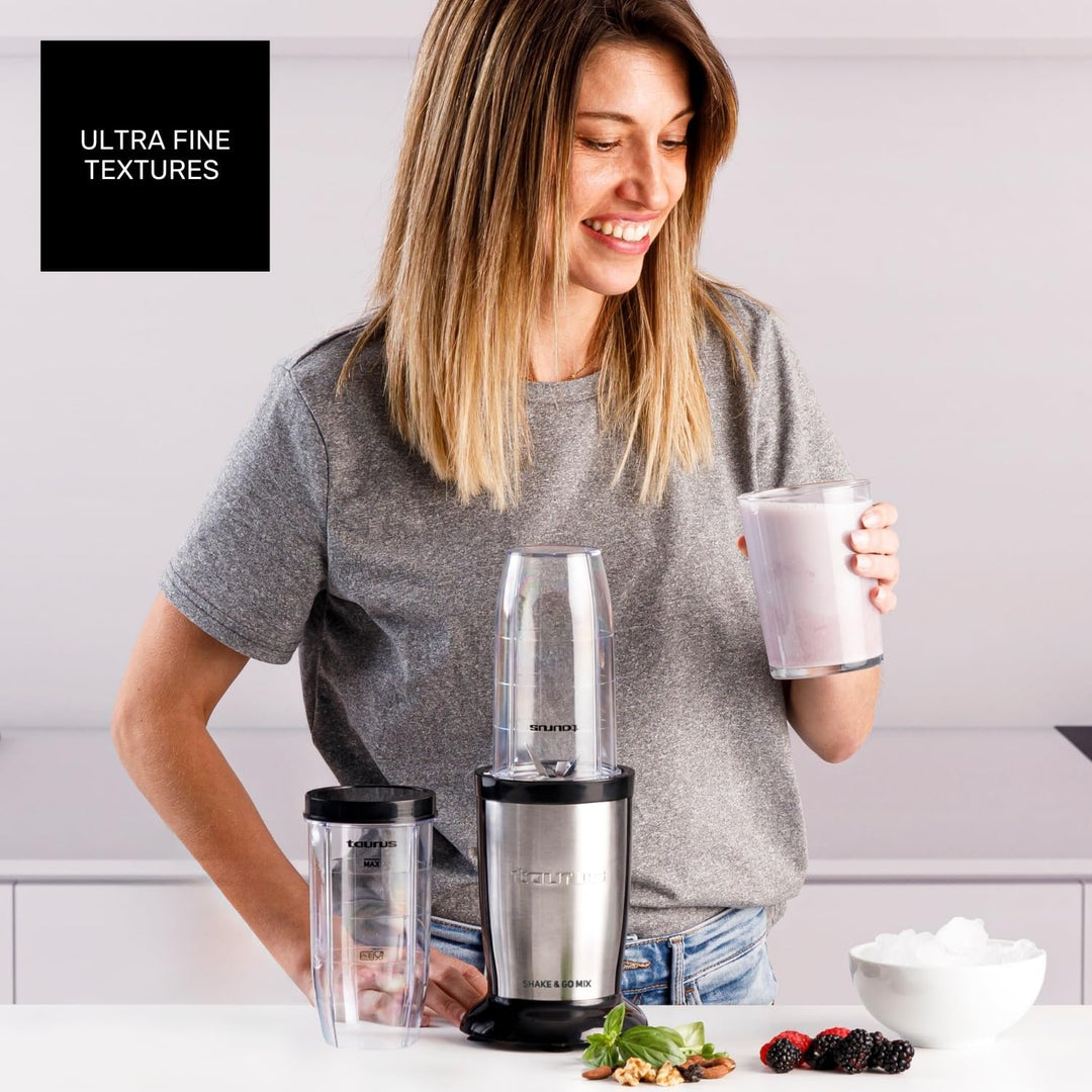 Taurus Tragbarer Rührgerät Küchenmixer | 1000 W Leistung | 2 Gläser à 500 ml | Zerkleinerer mit 150