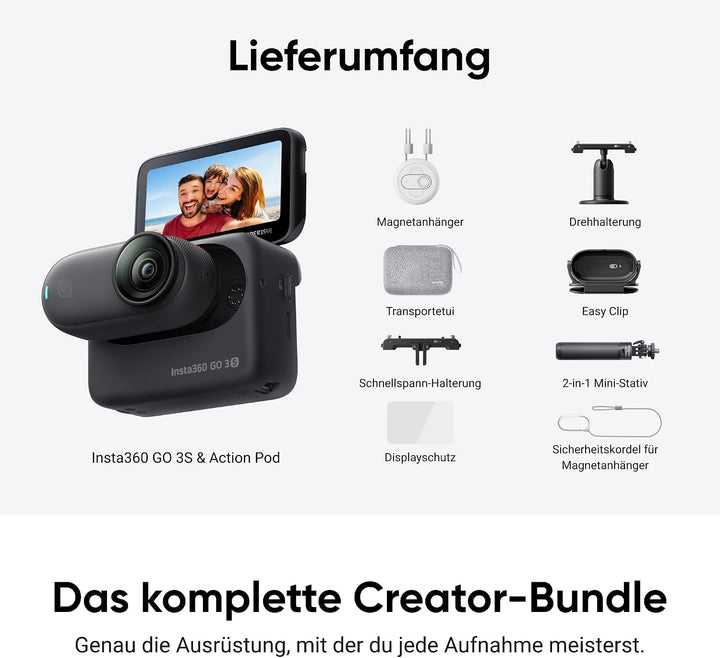Insta360 GO 3S Komplett-Bundle - Tragbare 4K Mini-Kamera, Freihand-POVs, Überall anbringbar, Stabili