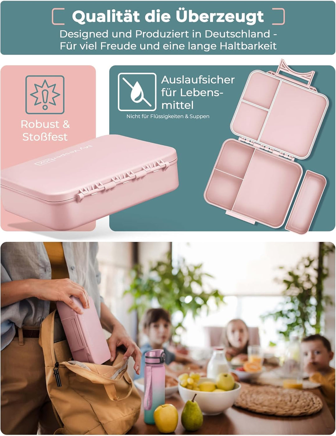 My Vesperbox® Brotdose für Kinder mit Fächern Liv [MADE IN GERMANY] - Lunchbox mit Trennfächern - Be