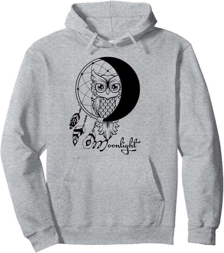 Mondlicht Eule Mond Federn Traumfänger Pullover Hoodie