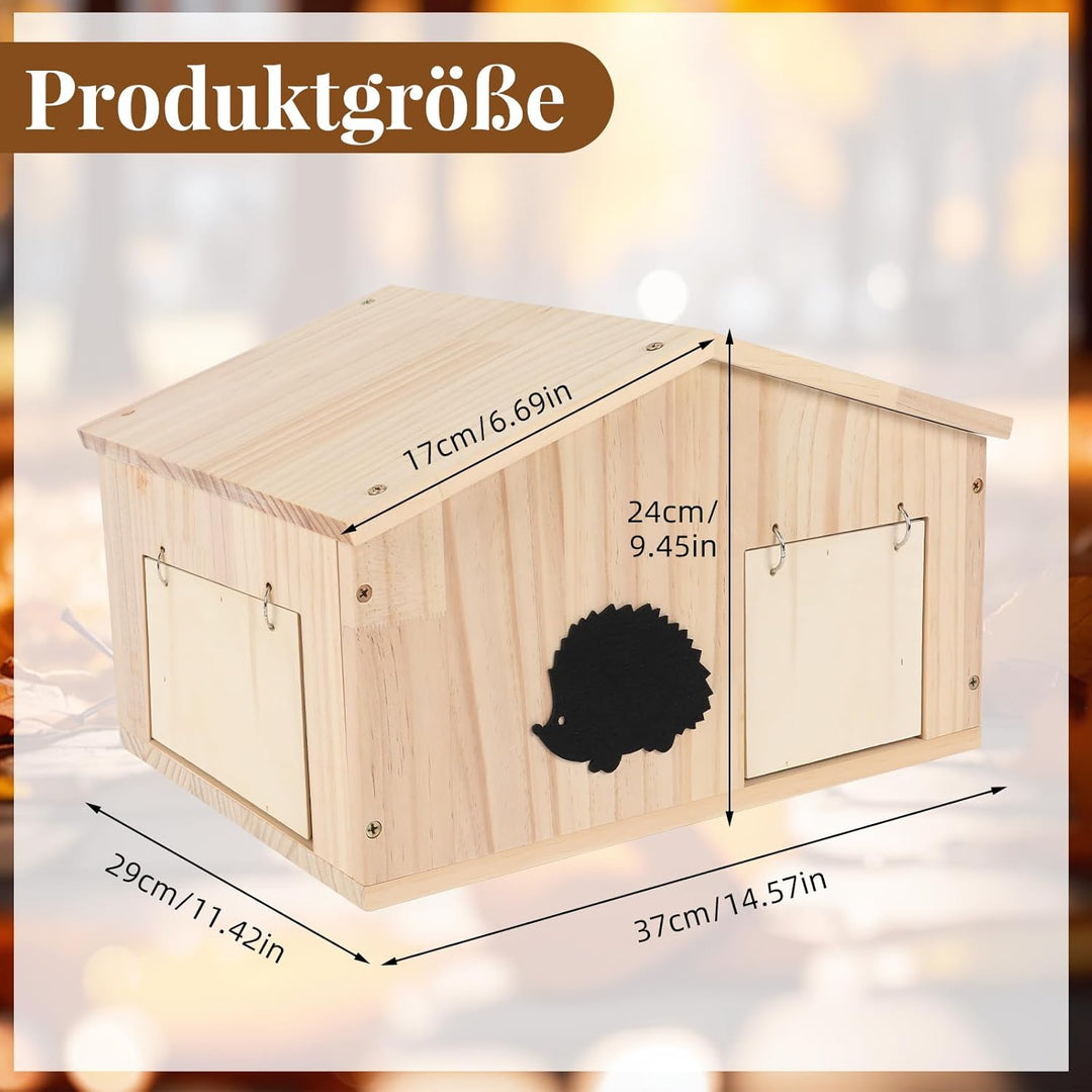Igelhaus mit Rattenklappe, Winterfeste Katzensichere Igelunterkunft mit Satteldach, grosses Igelhote