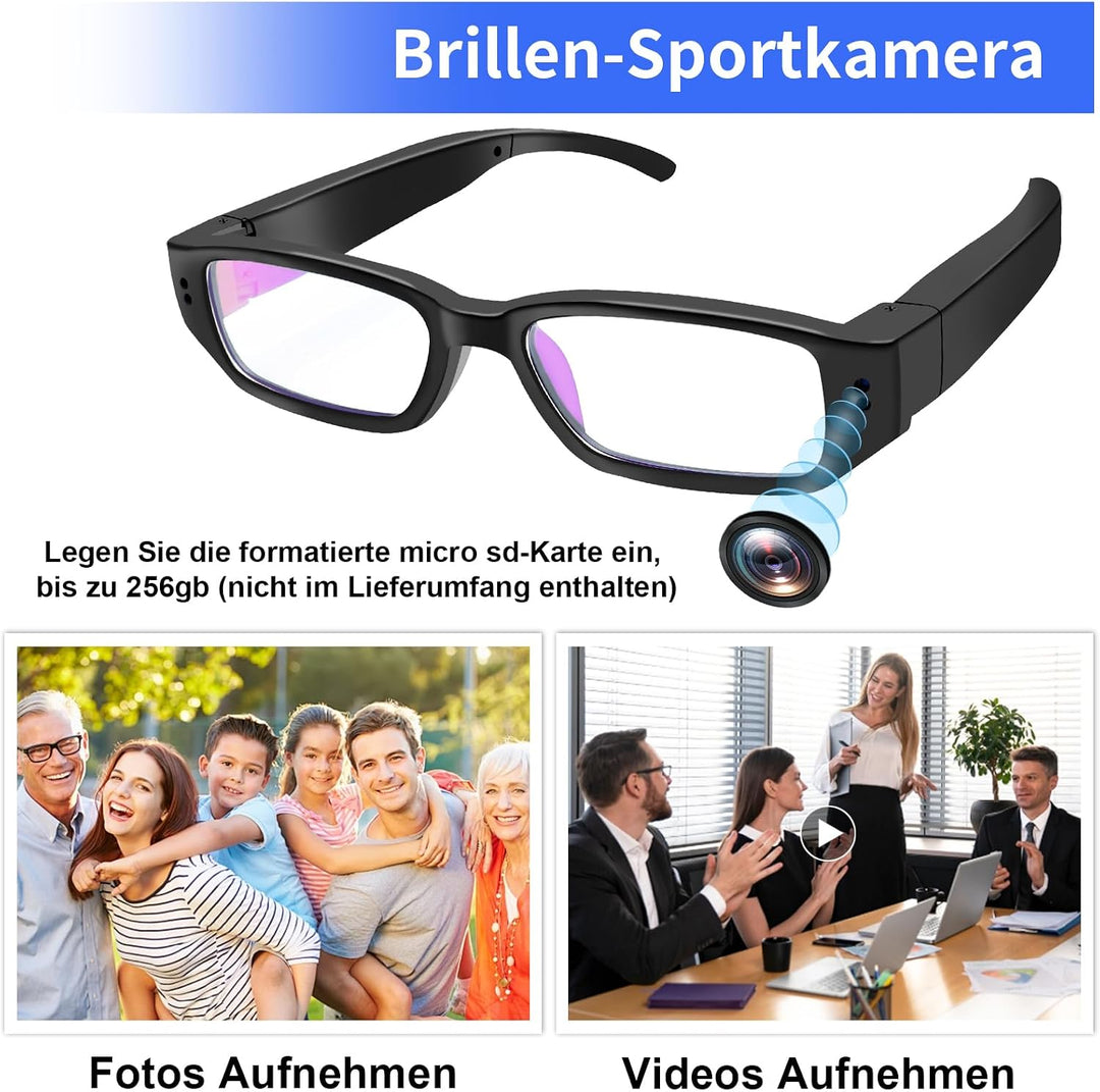 Brillen Action Kamera, Mini-Actionkamera HD 1080P Brillen Sport Actionkamera, Mini Actioncam Kleine