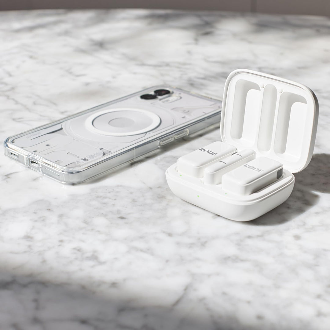 Rode Wireless Micro Drahtloses Mikrofon-System USB-C Weiss mit Interview Micro Handadapter Weiss und
