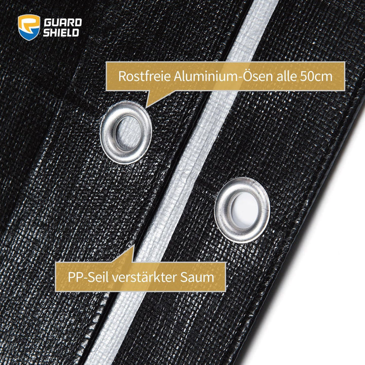 GUARD SHIELD Abdeckplane mit Ösen Wasserdicht 2m x 3m Schwarz/Grau Plane Gewebeplane 190g/㎡ Schutzpl