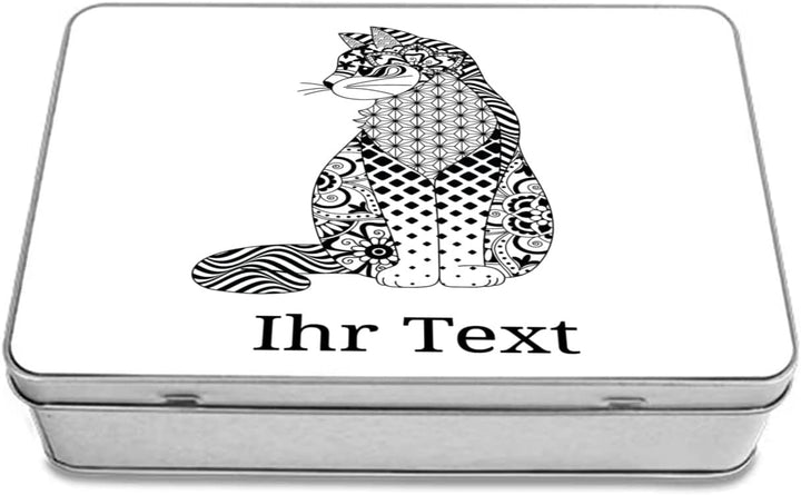 Metalldose Katze personalisiert, eckig mit Deckel, Zentangle Katze Eckig, Katze Eckig