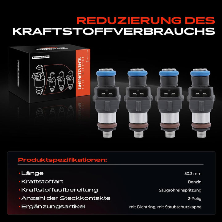 Frankberg 4x Einspritzventil Einspritzdüse Kompatibel mit Sandero 1.1L 2008-2015 Clio II BB CB 1.1L