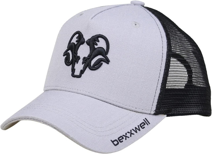 Bexxwell Trucker Cap hellgrau/schwarz mit 3D Logo-Stickerei (optimale Passform, Kappe, Black, grau,
