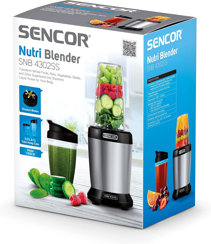 SENCOR SNB 4302SS Standmixer, Küchenmixer, Smoothie, Nutri Mixer, Soup Maker, Titan, Silber