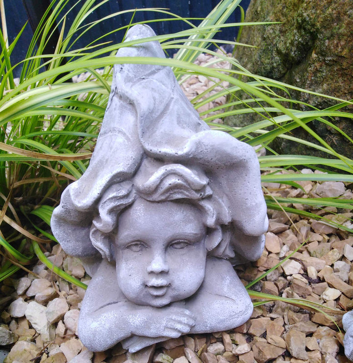 Radami Steinfigur Elfe Gartenfigur Figur Steinguss frostfest Dekofigur Gartendeko (Elfe Blatt), Elfe