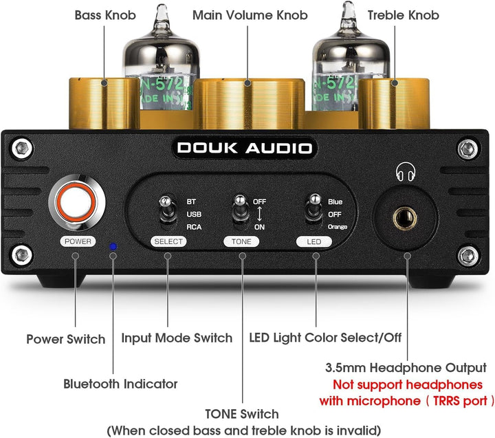Douk Audio P1 Bluetooth 5.0 HiFi-Verstärker GE5654 Röhrenvorverstärker Valve Tube Preamp Ventil Kopf