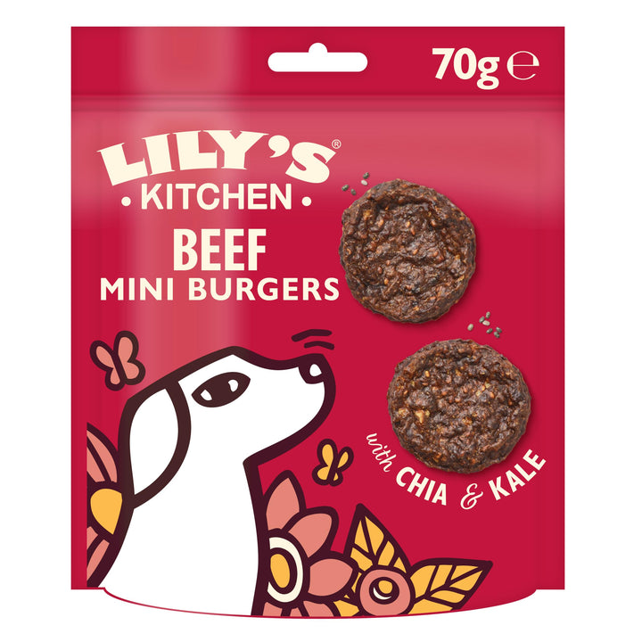 Lily’s Kitchen Leckerchen für ausgewachsene Hunde 8er Pack (8 x 70 g) Mini Burgers mit 80 % Rind