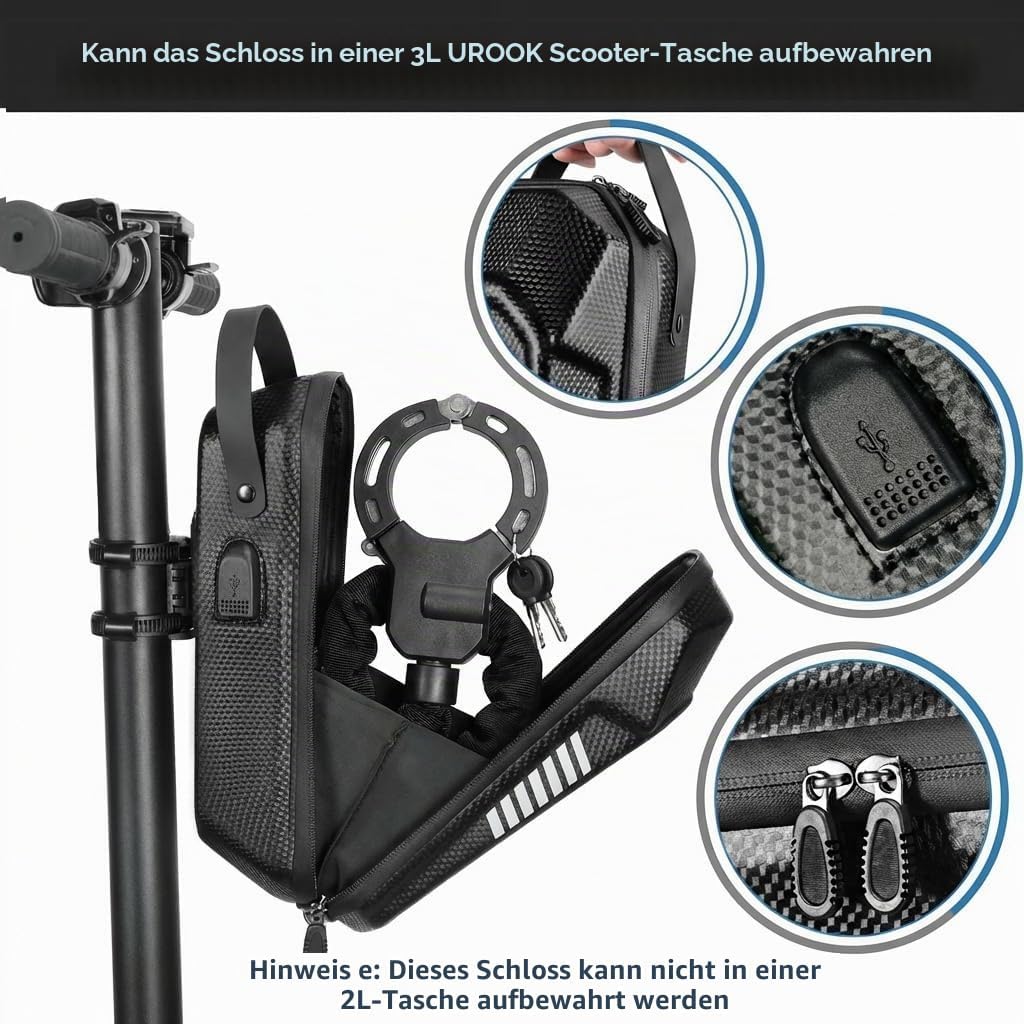 Rollertasche,Zubehör für Elektroroller und Elektrofahrräder Schloss, Schloss