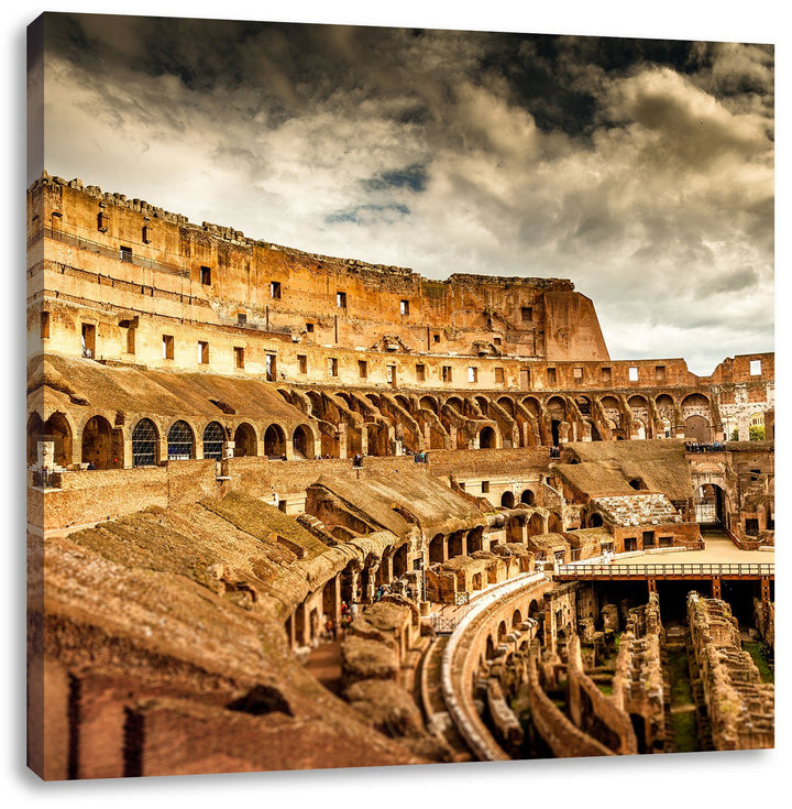 Colloseum in Rom von innen, Format: 70x70 auf Leinwand, XXL riesige Bilder fertig gerahmt mit Keilra