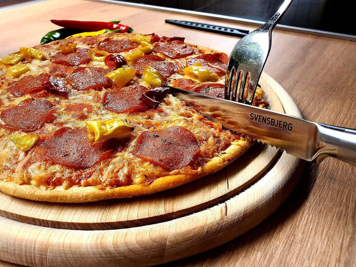 Svensbjerg Steakmesser-Set, Wellenschliff, Edelstahl Steakmesser, Pizzamesser, Grillmesser, 6-teilig