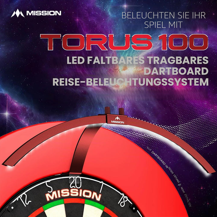 Mission Darts TOR100 Torus 100 | Dartscheibe LED klappbar tragbar Dartscheibe Reise Beleuchtungssyst
