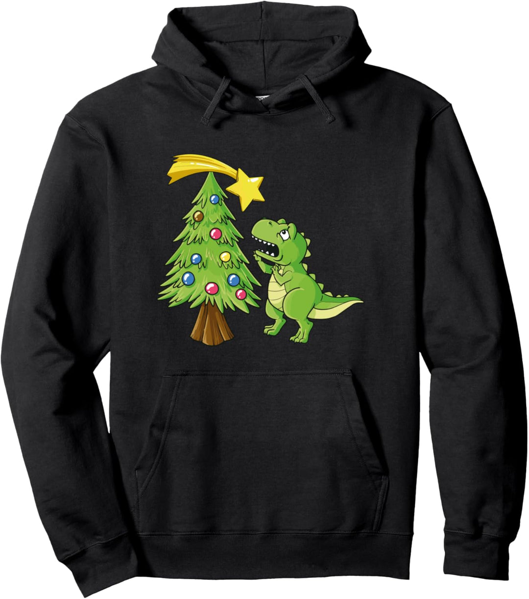 süsser Dinosaurier hat Angst vor dem Weihnachtsbaum Pullover Hoodie