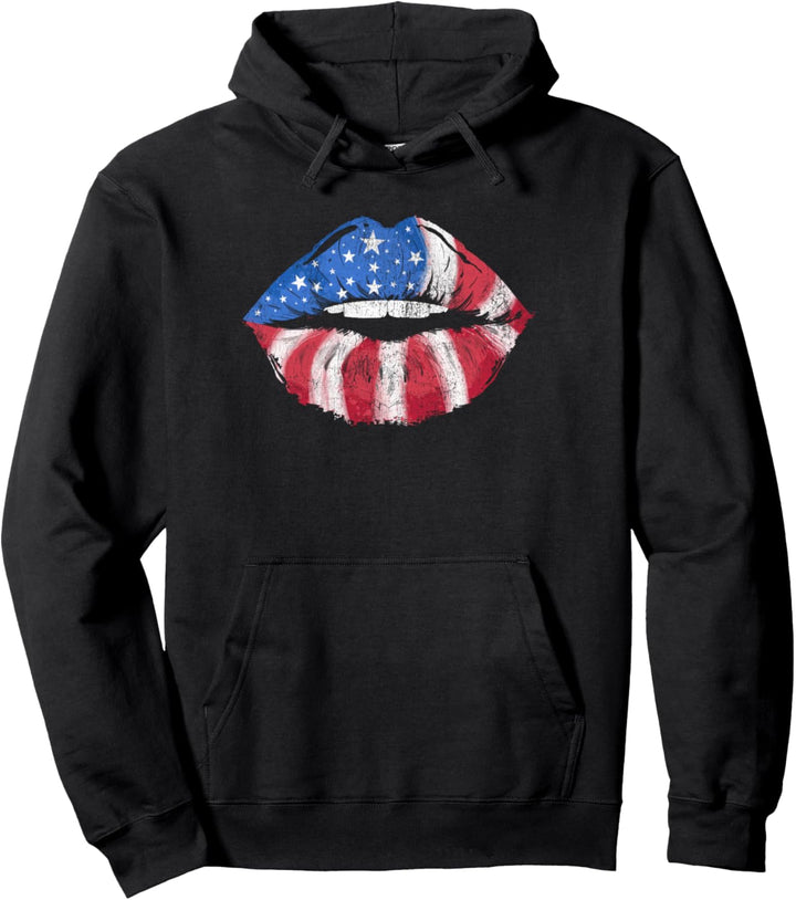 Trendy American Flag Lips Pullover Hoodie