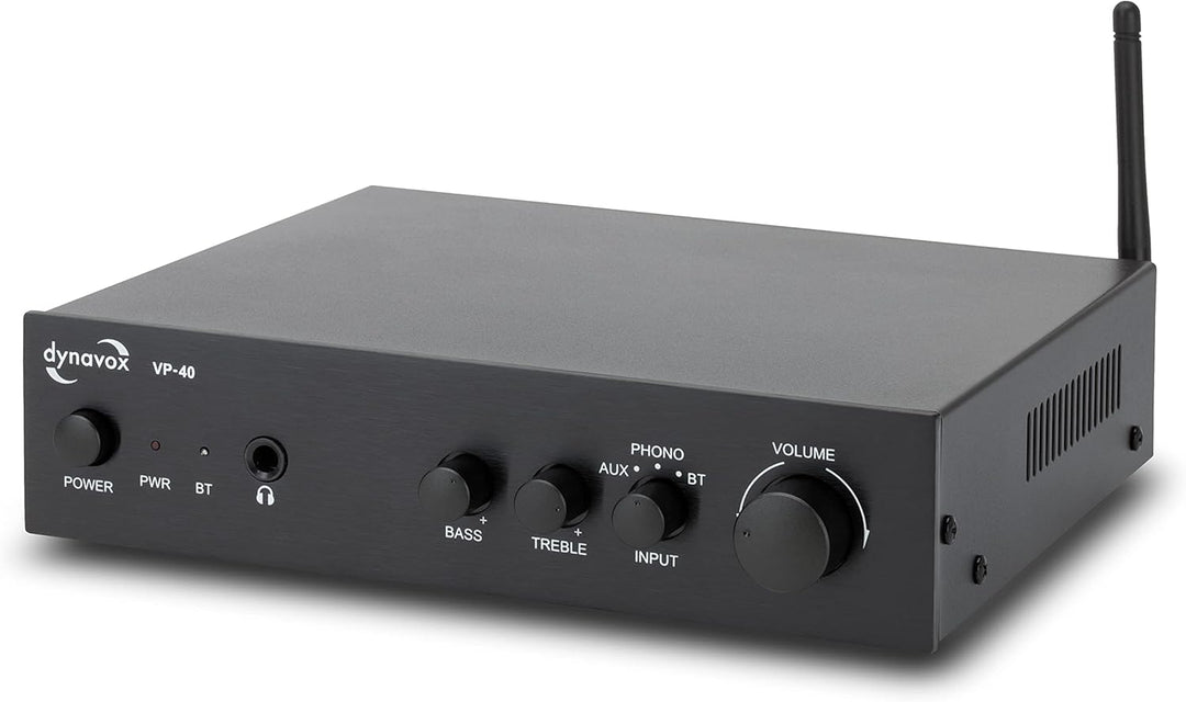 Dynavox VP-40 Stereo-Verstärker, kompakter HiFi-Verstärker mit Phono-Eingang für Plattenspieler, BT-