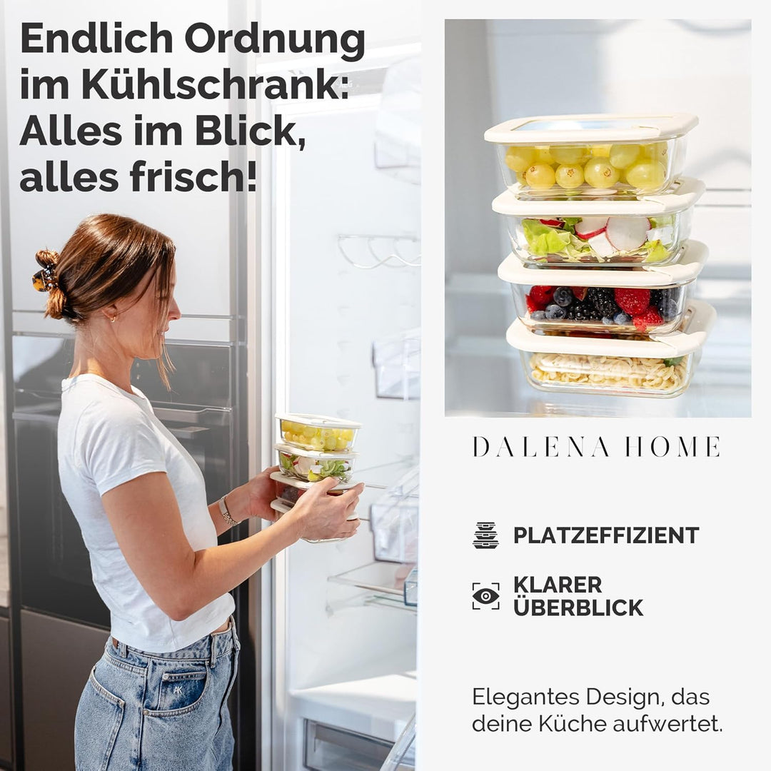 Frischhaltedosen Set 4x370ml – Borosilikatglas, Glasbehälter luftdicht &amp; mikrowellengeeignet, Meal P