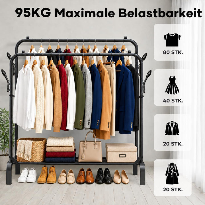 kleiderständer, Doppel-Kleiderstange, Stabiler Metall-Kleiderständer für Kleider, Pullover und Mänte
