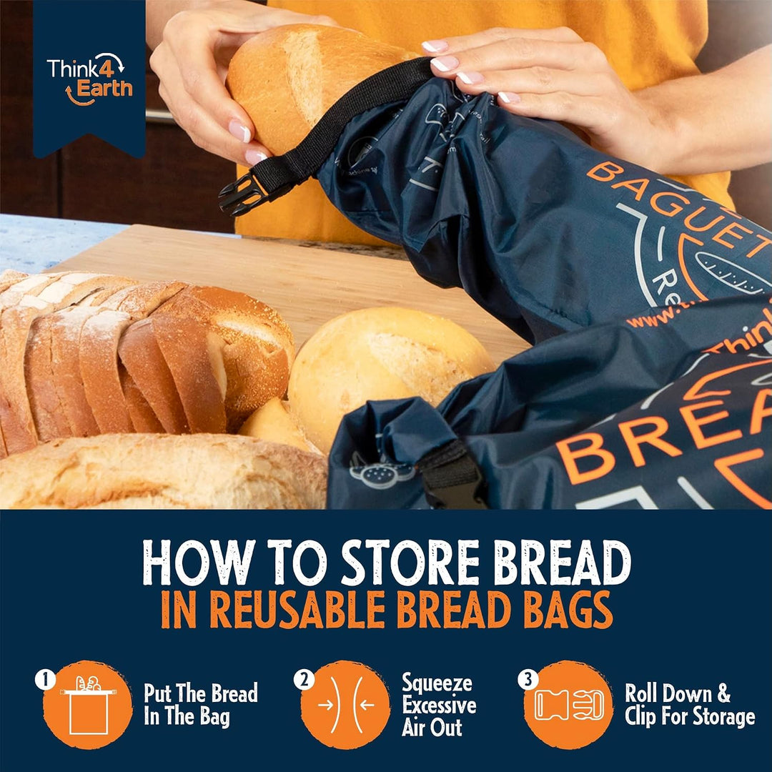 Think4earth – Gemischtes Set Brot-/Baguettebeutel Blau Brot- und Baguette-Beutelpackung, Blau Brot-