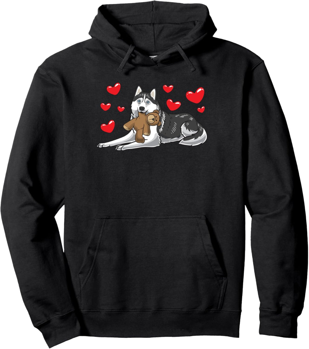 Siberian Husky Hund mit Kuscheltier Pullover Hoodie