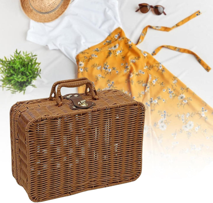 Weidenkoffer, Rattan-Koffer, gewebter Make-up-Organizer, Picknick-Behälter, Retro-Koffer-Box (L), L