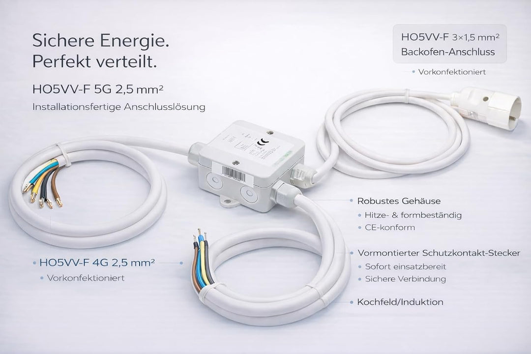Power Splitter Herdverteiler 8m Stromverteiler Küchenverteiler Küchen Anschluss Box Backofen Kochfel