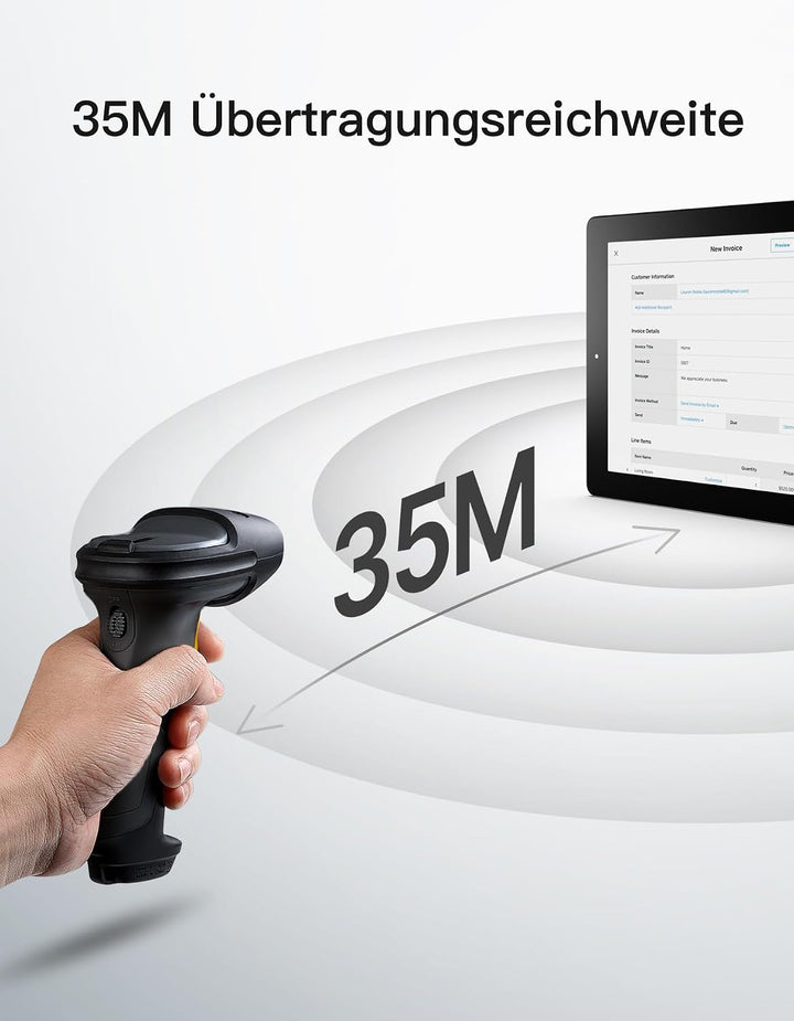 Inateck Barcode Scanner 2D Bluetooth, Kabellose QR Code Scanner, Wireless Handscanner mit AI APP &amp; S