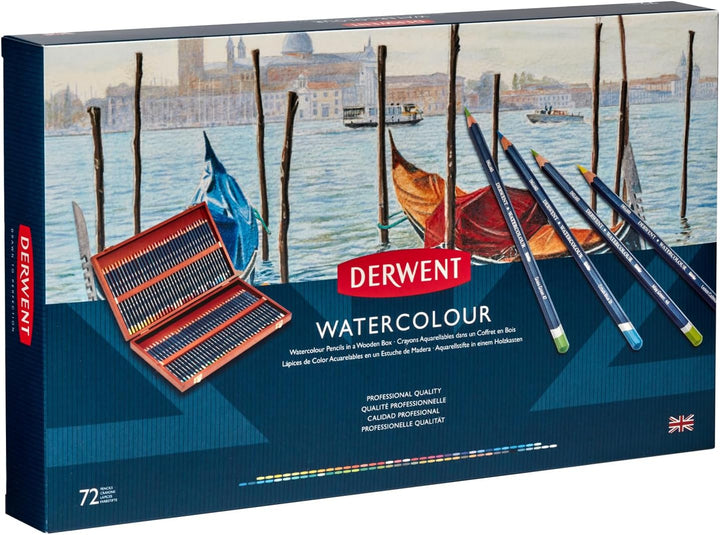 Derwent Aquarellstifte in einer Geschenk-Box aus Holz, Zeichnen &amp; Malen, 72er-Set, Ideal zum Vermisc