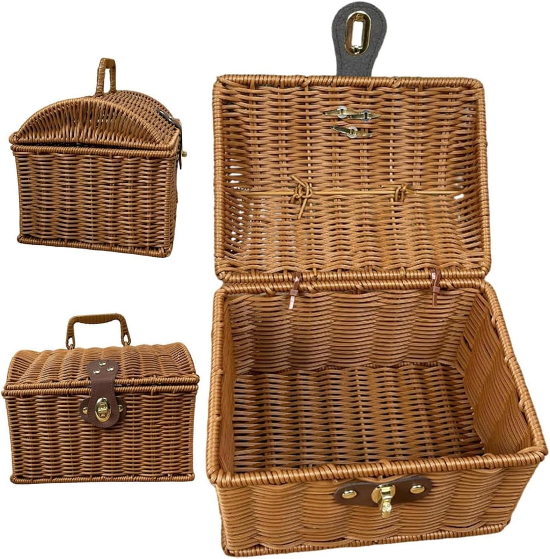 Picknickkorb mit Deckel,Aufbewahrungsbehälter mit Griff und Deckel - Ästhetischer Aufbewahrungskorb